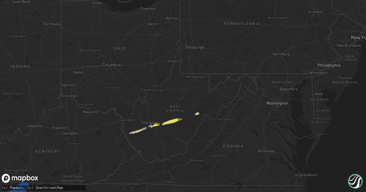 Hail map in West Virginia on April 5, 2025