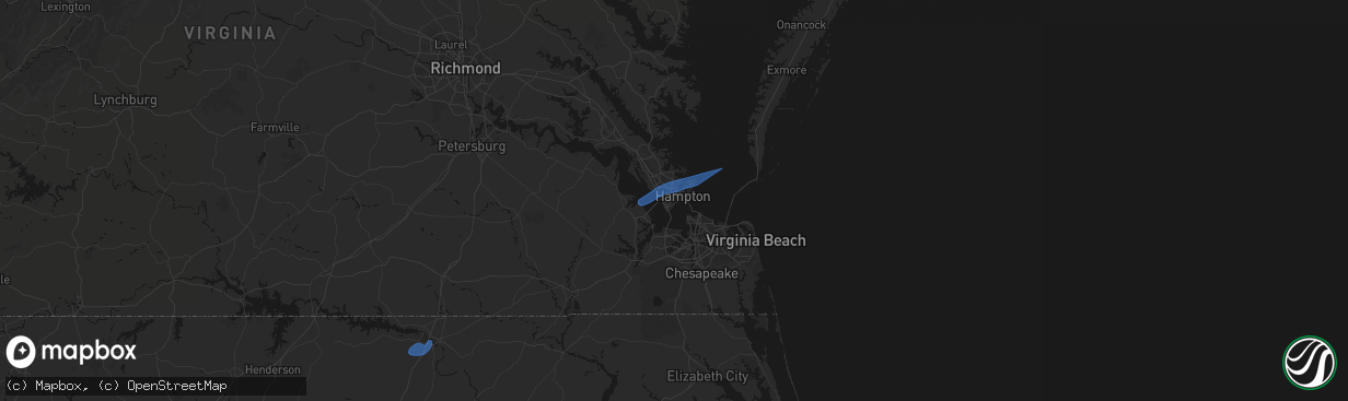 Hail map in Hampton, VA on April 5, 2026