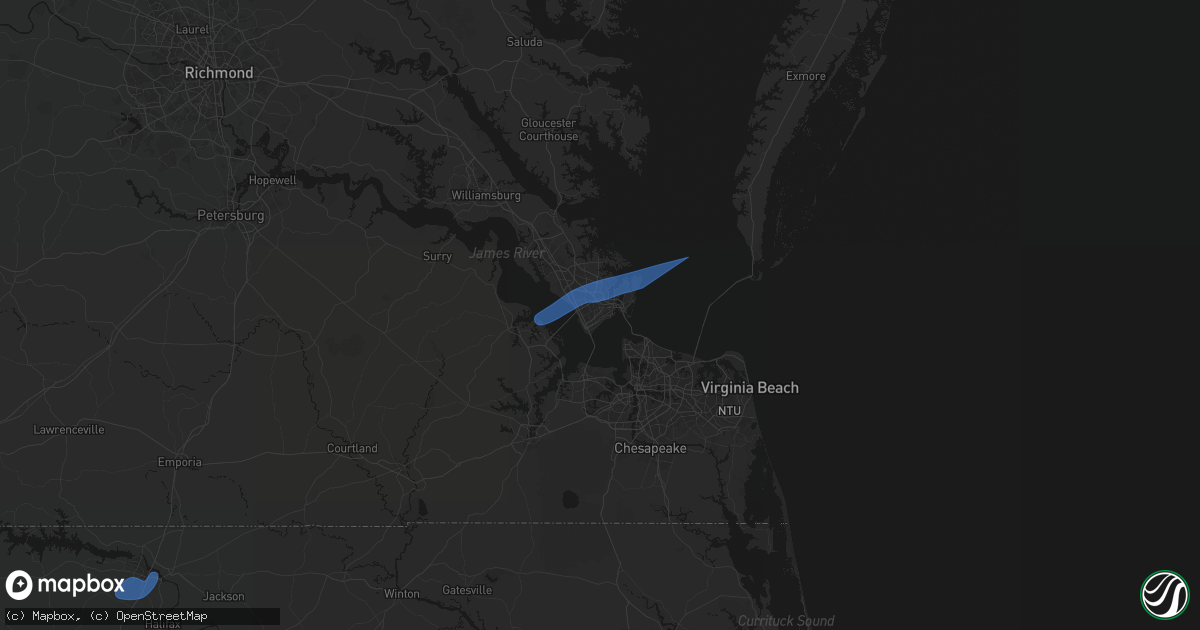 Hail map in Hampton, VA on April 5, 2026