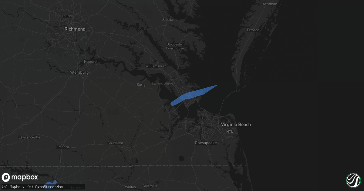 Hail map in Newport News, VA on April 5, 2026
