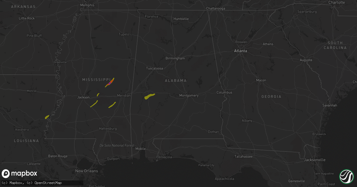 Hail map in Alabama on April 6, 2014