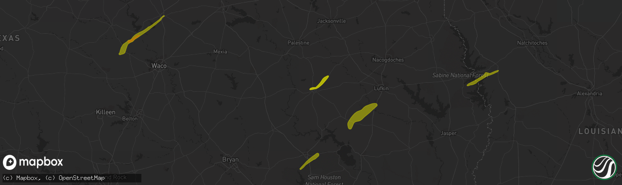 Hail map in Crockett, TX on April 6, 2014