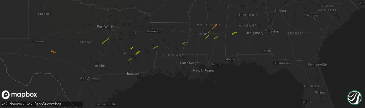 Hail map in Louisiana on April 6, 2014