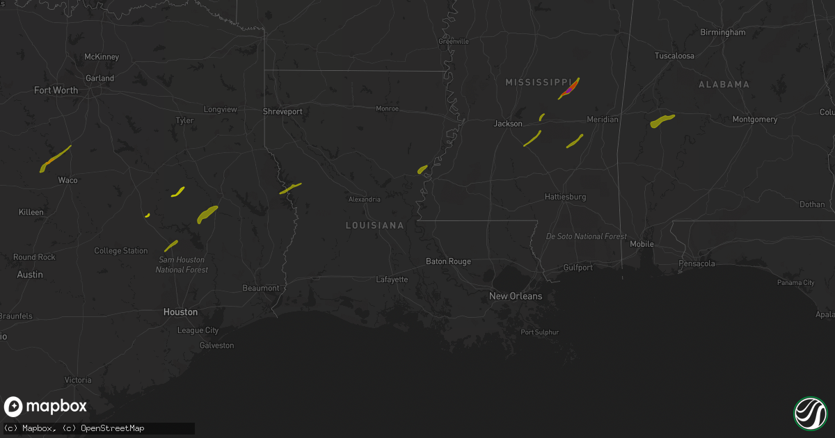 Hail map in Louisiana on April 6, 2014