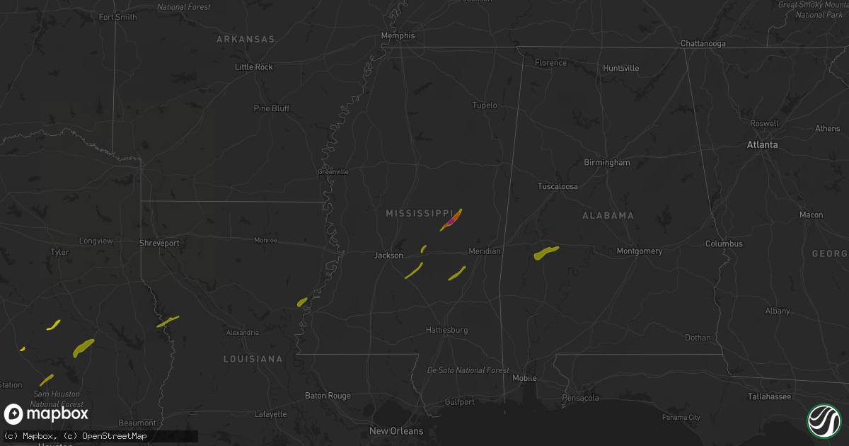 Hail map in Mississippi on April 6, 2014