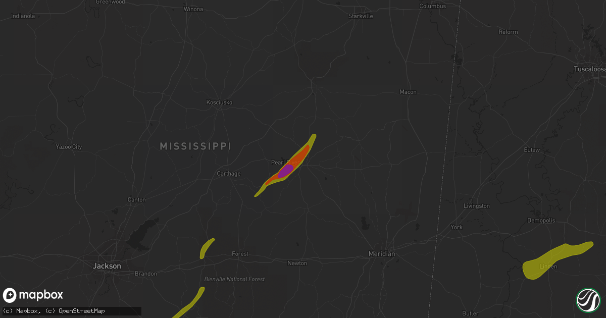 Hail map in Philadelphia, MS on April 6, 2014