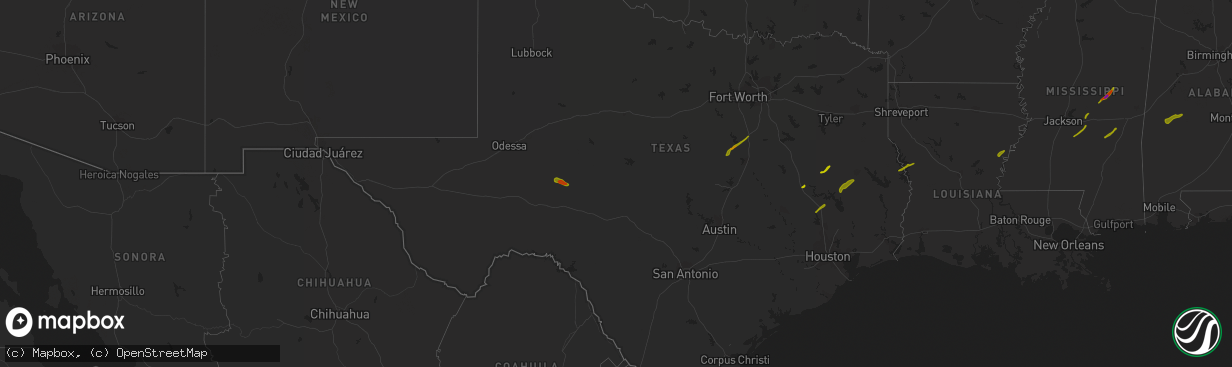 Hail map in Texas on April 6, 2014