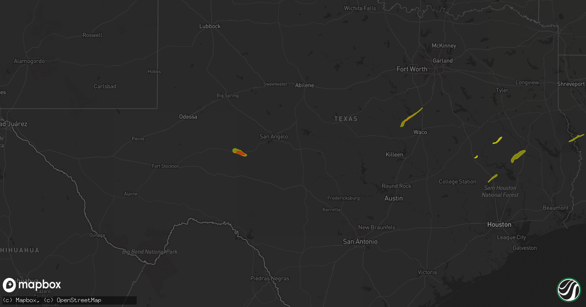 Hail map in Texas on April 6, 2014