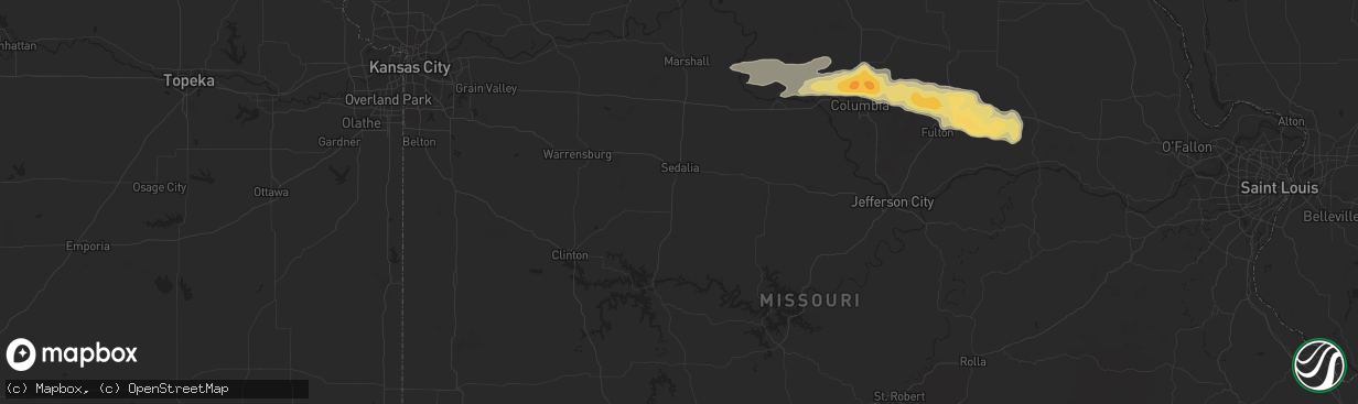 Hail map in Auxvasse, MO on April 6, 2015