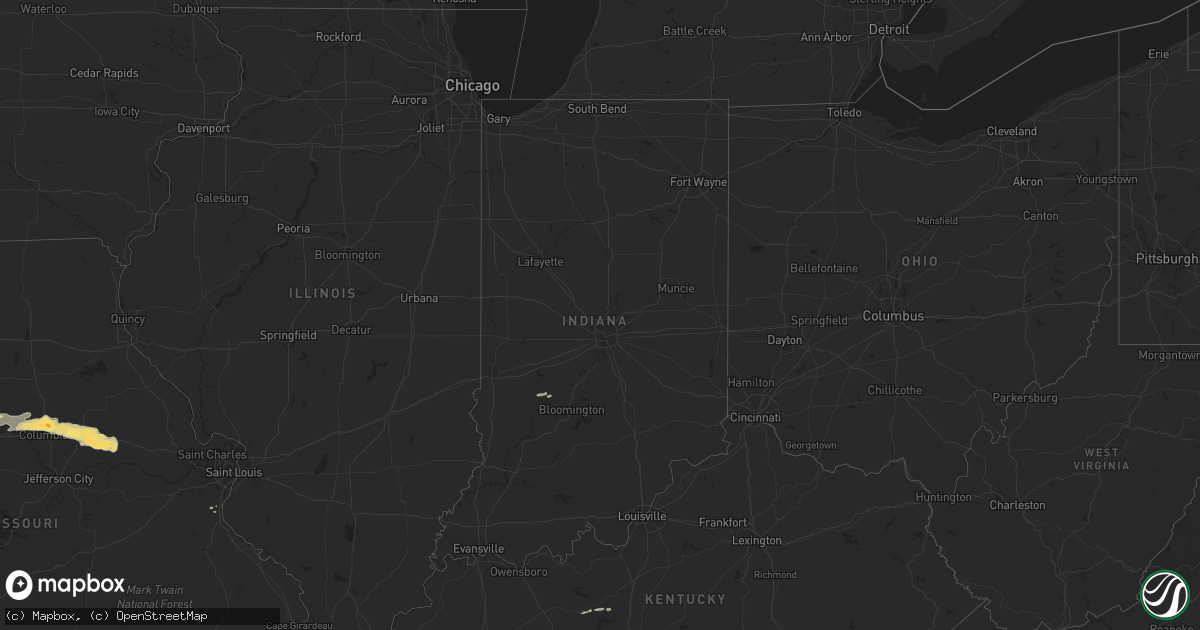 Hail map in Indiana on April 6, 2015