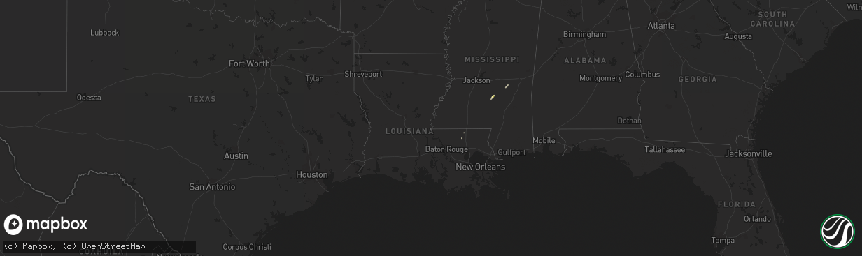 Hail map in Louisiana on April 6, 2015