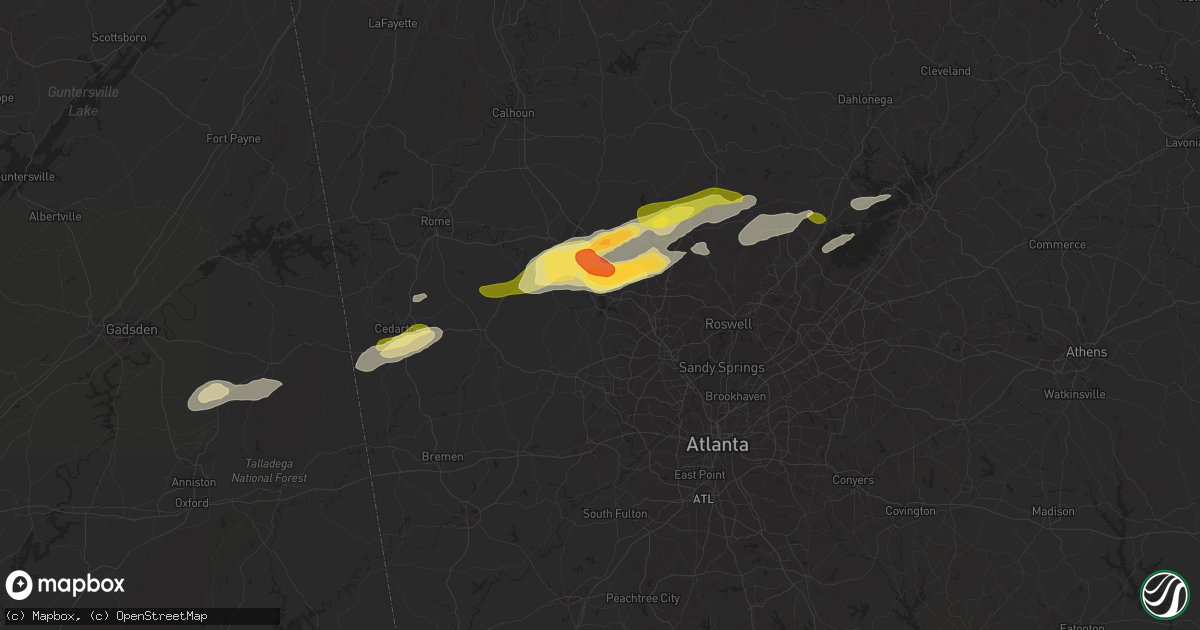 Hail map in Acworth, GA on April 6, 2016