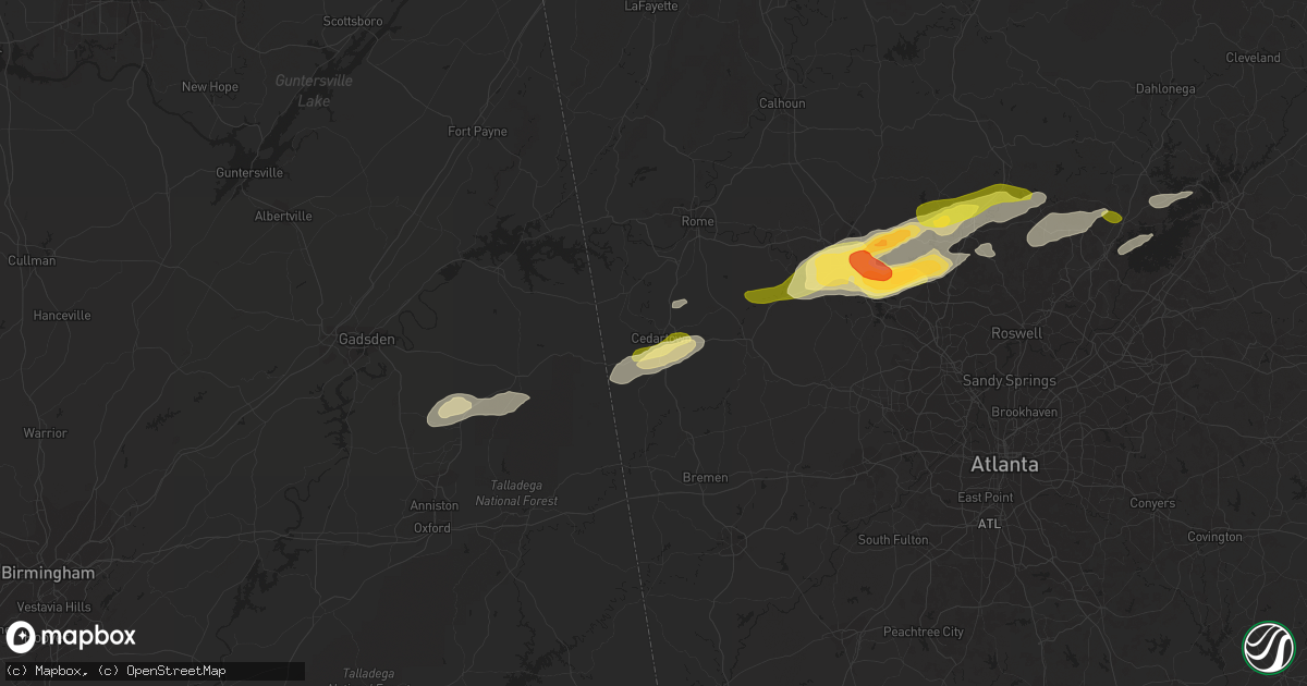 Hail map in Cedartown, GA on April 6, 2016