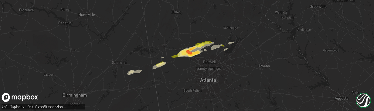 Hail map in Emerson, GA on April 6, 2016