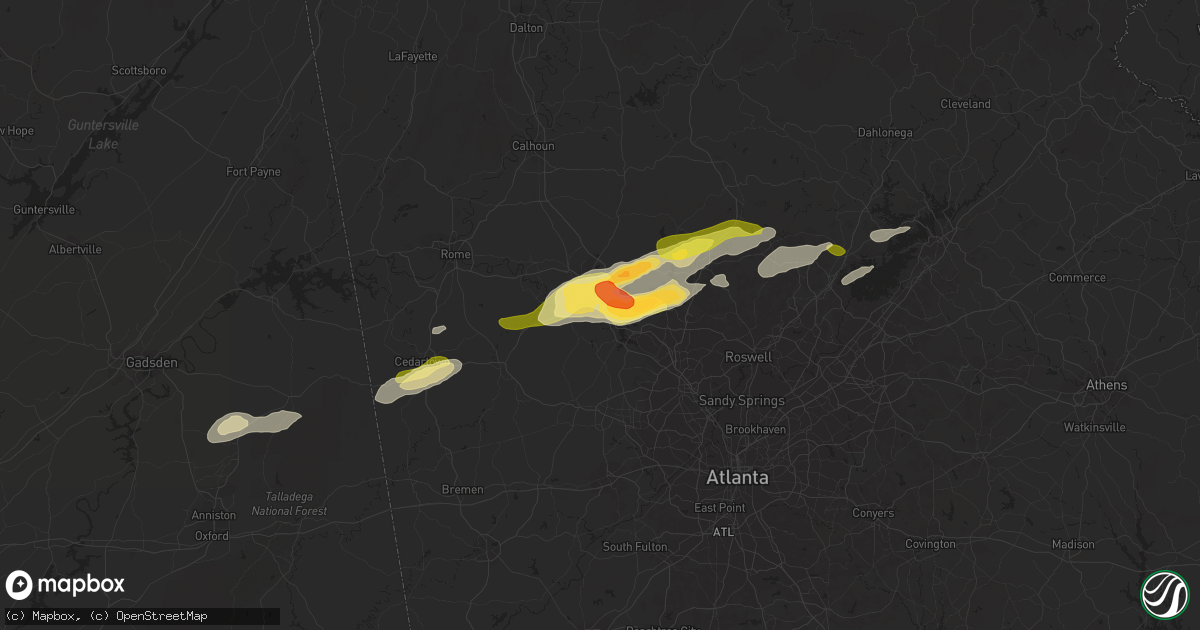 Hail map in Emerson, GA on April 6, 2016