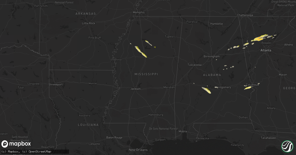 Hail map in Mississippi on April 6, 2016