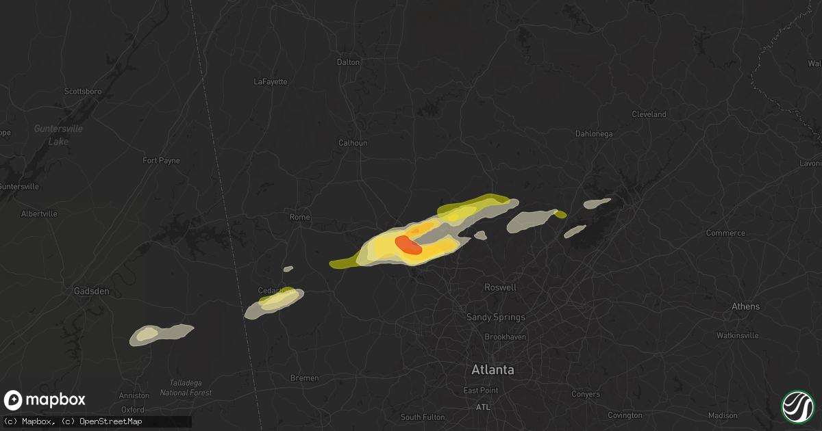 Hail map in White, GA on April 6, 2016