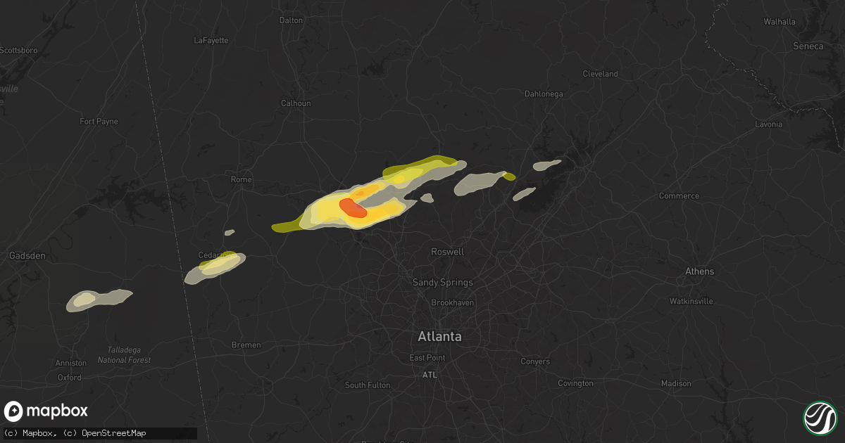 Hail map in Woodstock, GA on April 6, 2016