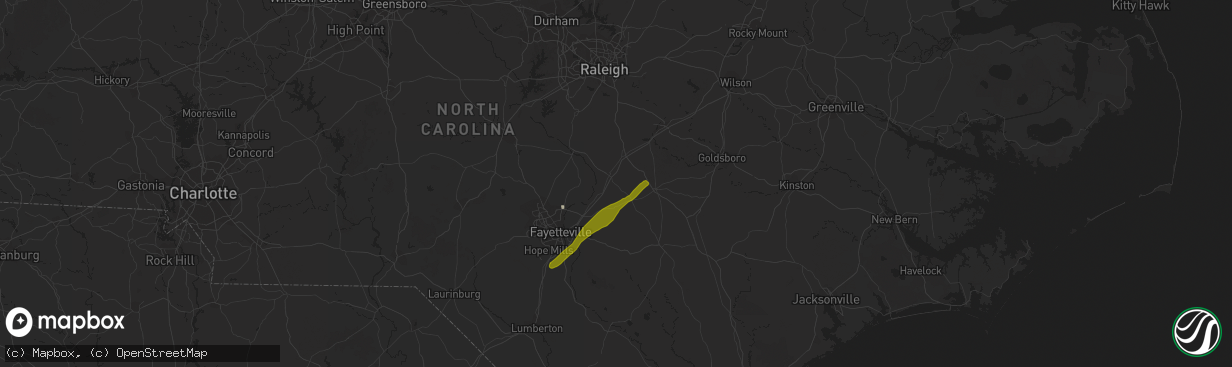 Hail map in Dunn, NC on April 6, 2017