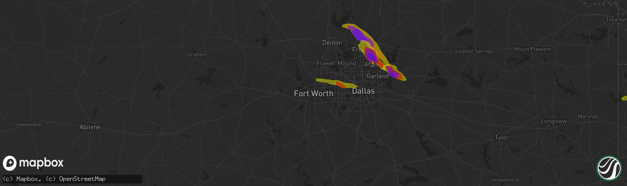 Hail map in Fort Worth, TX on April 6, 2018