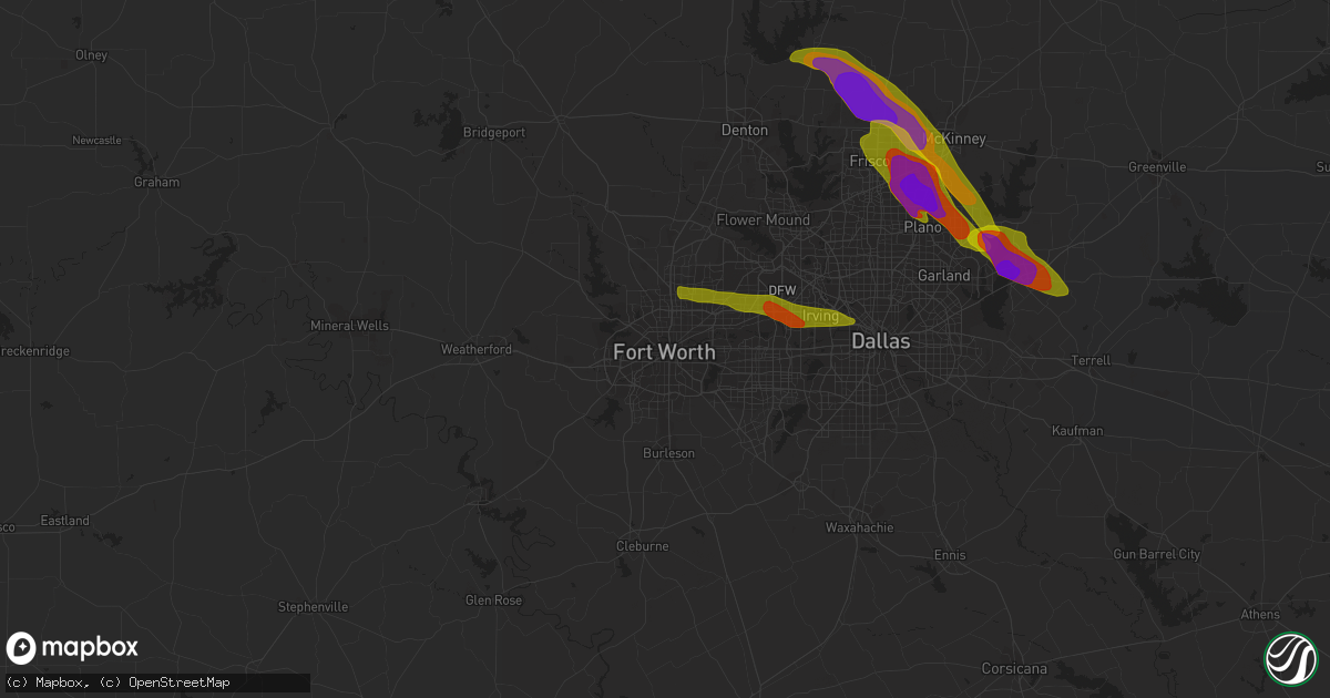 Hail map in Fort Worth, TX on April 6, 2018