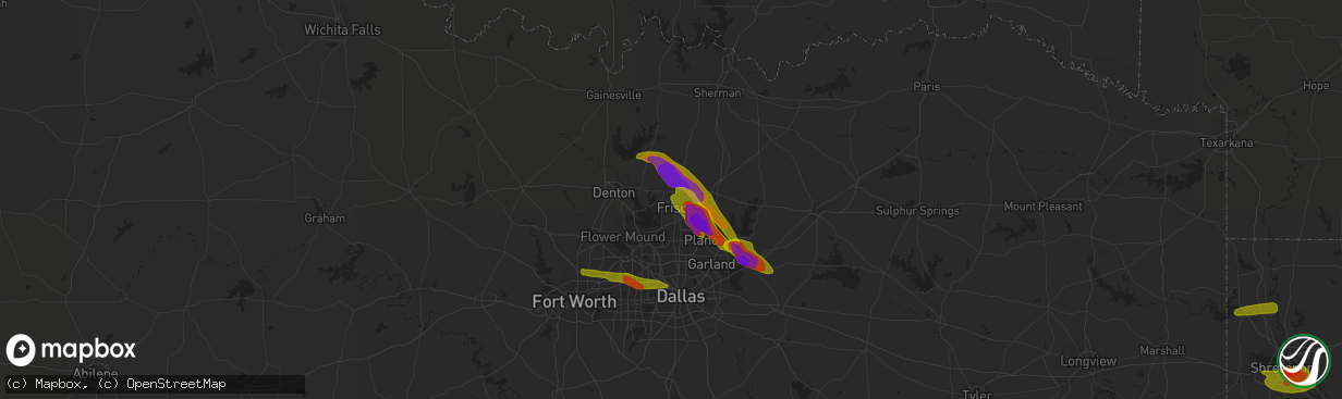 Hail map in Frisco, TX on April 6, 2018