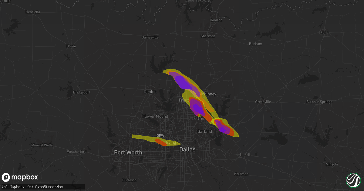 Hail map in Frisco, TX on April 6, 2018