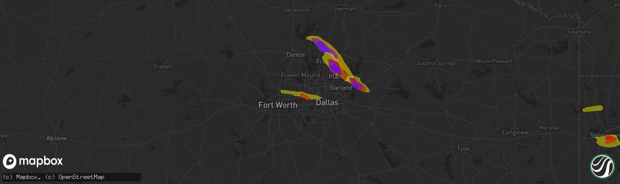 Hail map in Irving, TX on April 6, 2018