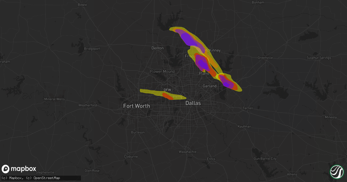 Hail map in Irving, TX on April 6, 2018