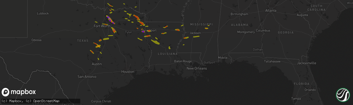 Hail map in Louisiana on April 6, 2018