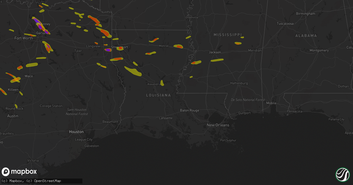 Hail map in Louisiana on April 6, 2018