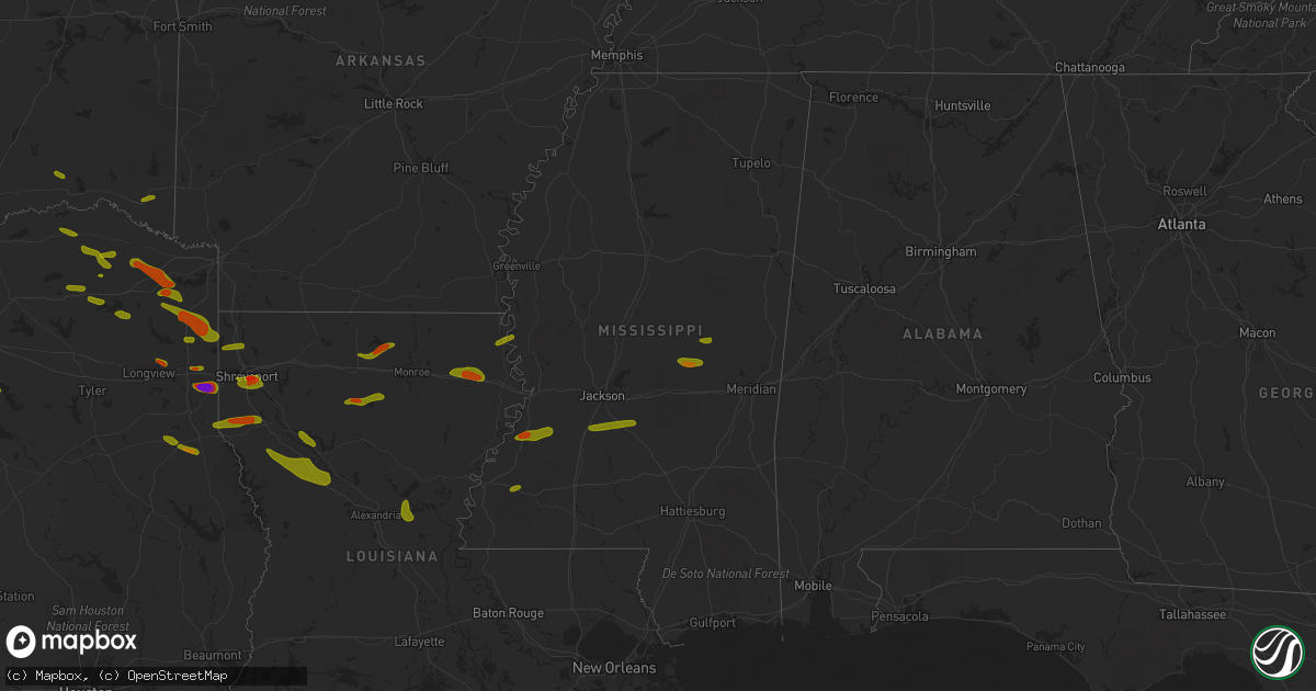 Hail map in Mississippi on April 6, 2018