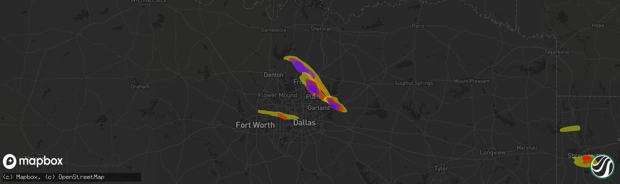 Hail map in Plano, TX on April 6, 2018