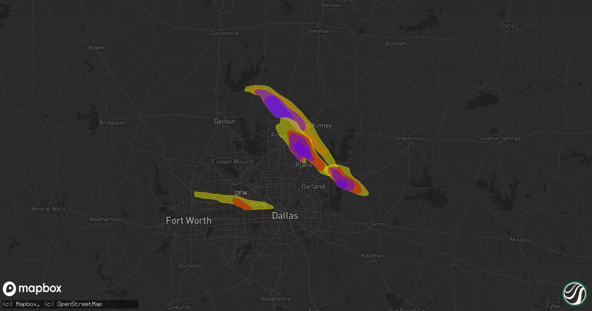 Hail map in Plano, TX on April 6, 2018