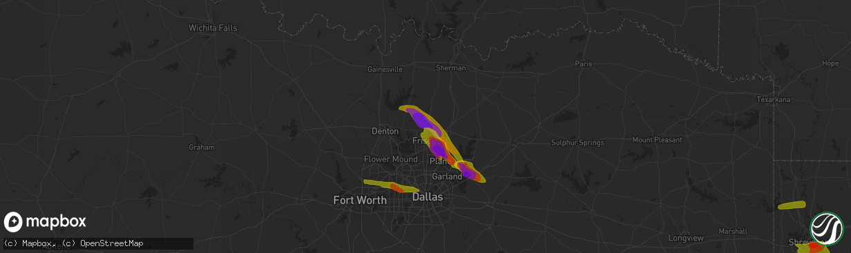 Hail map in Prosper, TX on April 6, 2018