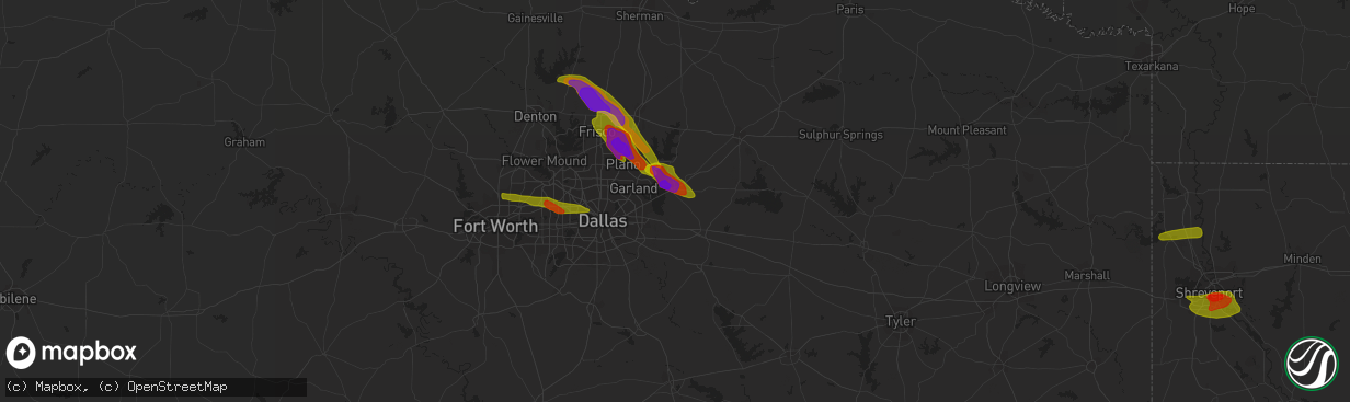 Hail map in Rockwall, TX on April 6, 2018