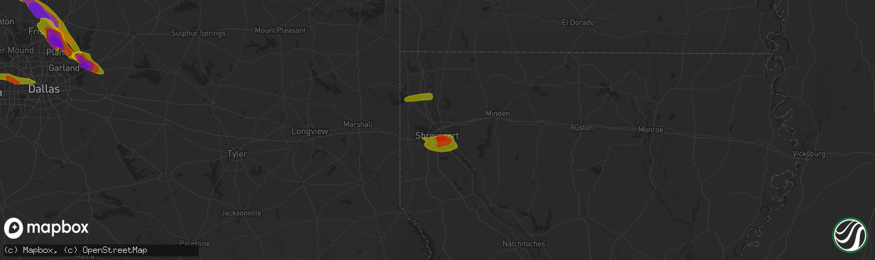 Hail map in Shreveport, LA on April 6, 2018