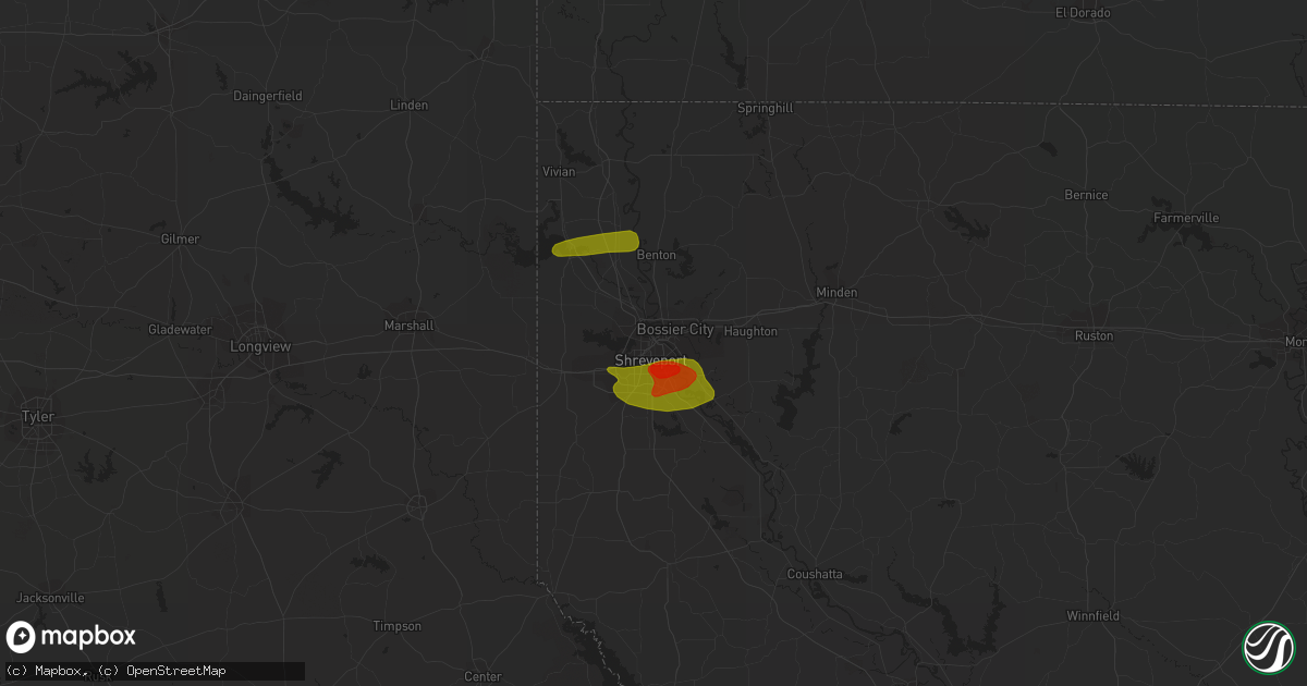 Hail map in Shreveport, LA on April 6, 2018