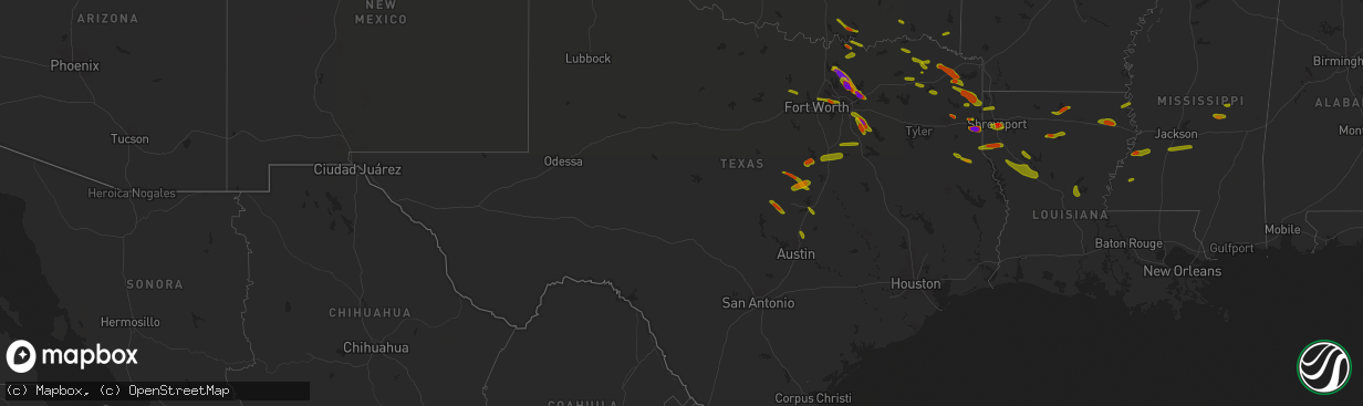 Hail map in Texas on April 6, 2018