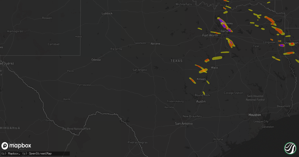 Hail map in Texas on April 6, 2018