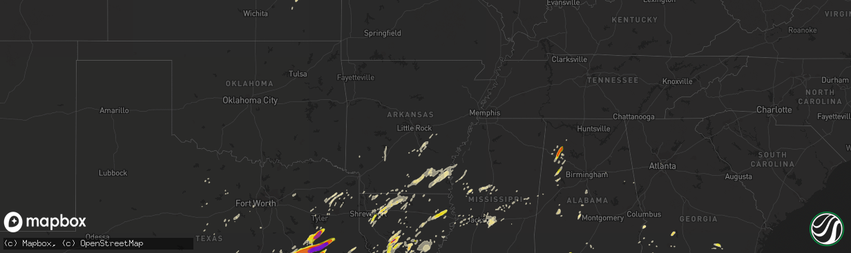 Hail map in Arkansas on April 6, 2019