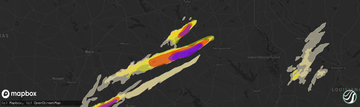 Hail map in Grapeland, TX on April 6, 2019