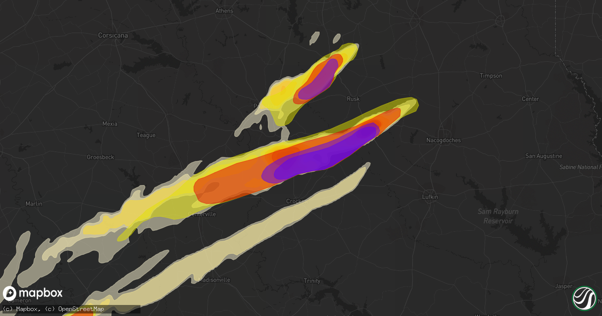 Hail map in Grapeland, TX on April 6, 2019