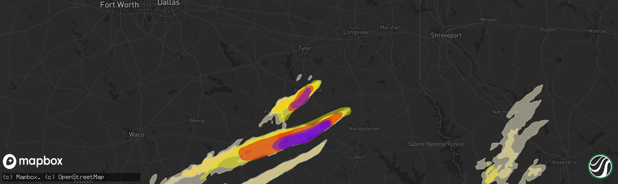 Hail map in Jacksonville, TX on April 6, 2019