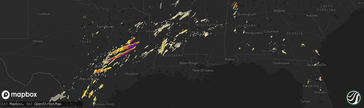 Hail map in Louisiana on April 6, 2019