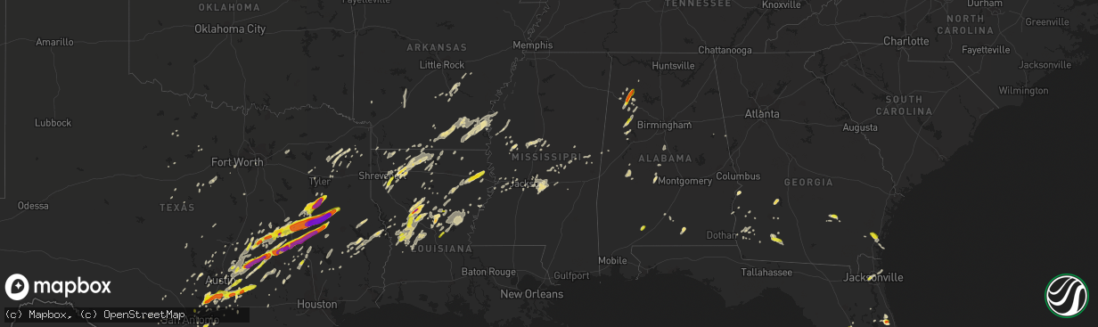 Hail map in Mississippi on April 6, 2019