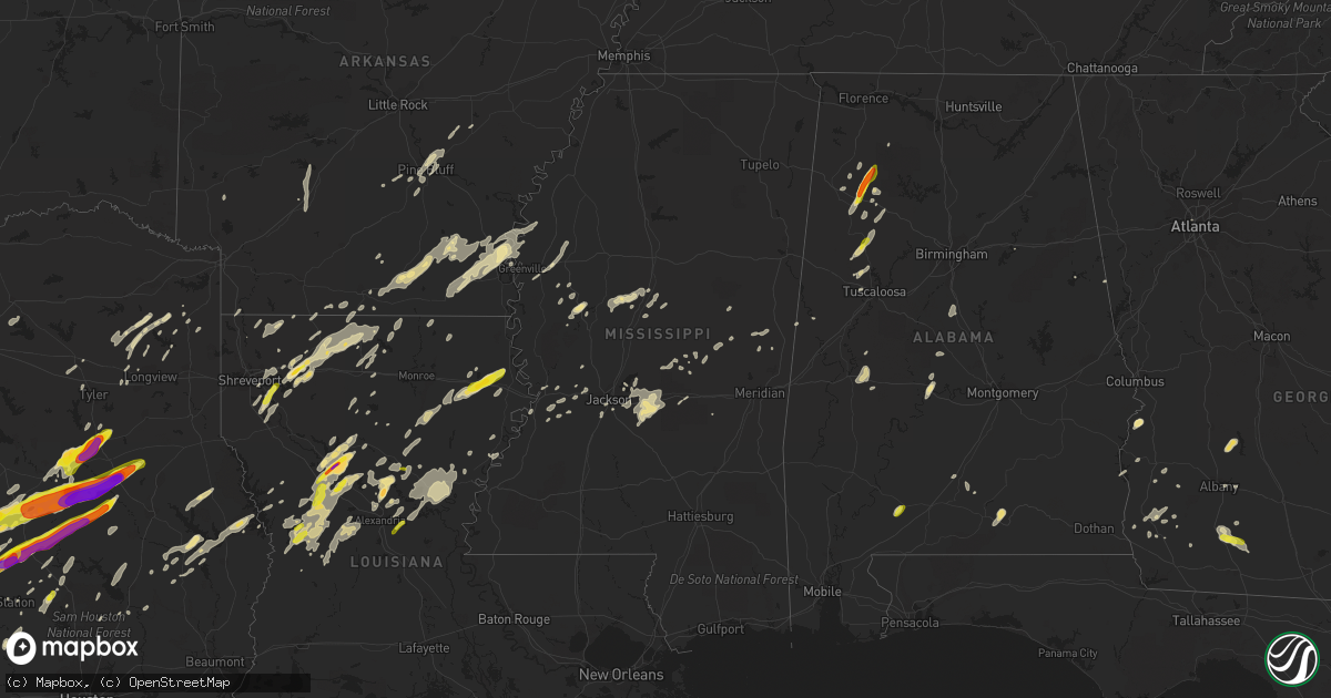 Hail map in Mississippi on April 6, 2019