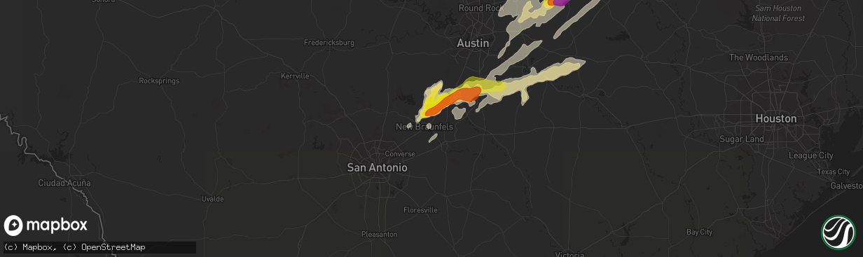 Hail map in New Braunfels, TX on April 6, 2019