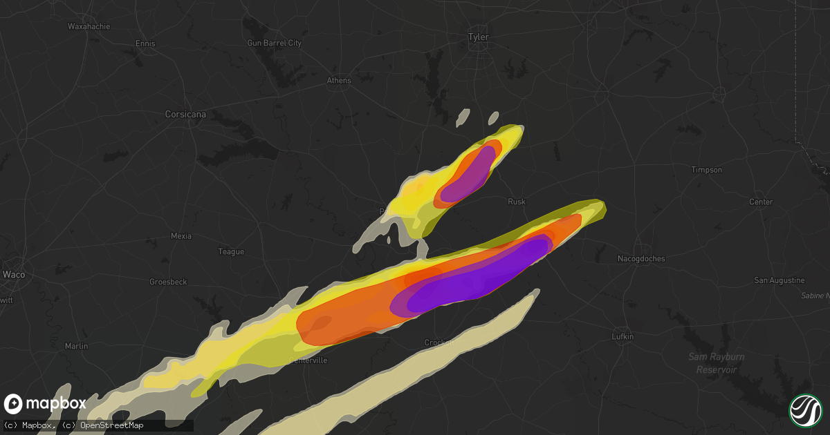 Hail map in Palestine, TX on April 6, 2019