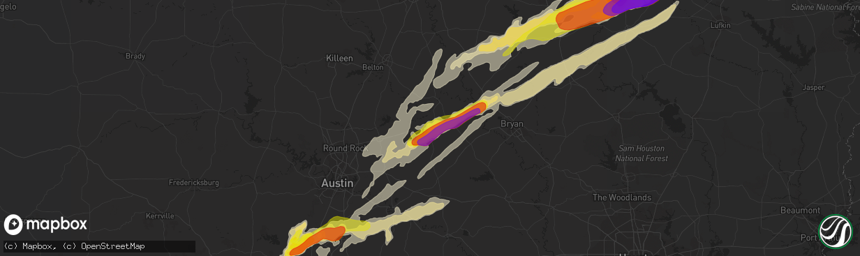 Hail map in Rockdale, TX on April 6, 2019